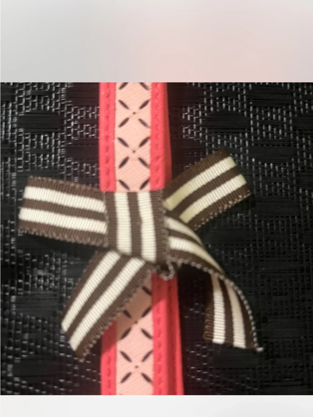 henri bendel Coral Pink Leather Dog Leash with Striped Bow